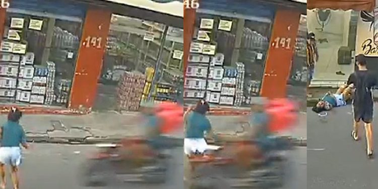 Vídeo forte: moto acerta mulher nas pernas e arremessa pedestre no chão em Manaus
