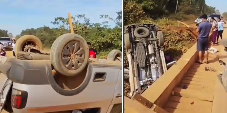 Vídeos: carros se ch0cam na BR-319 e um deles cai da ponte no Amazonas
