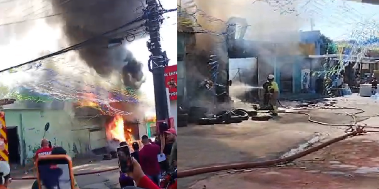 Vídeo: Borracharia se reduz a pó após incênd1o devastad0r no bairro Flores, nesta manhã