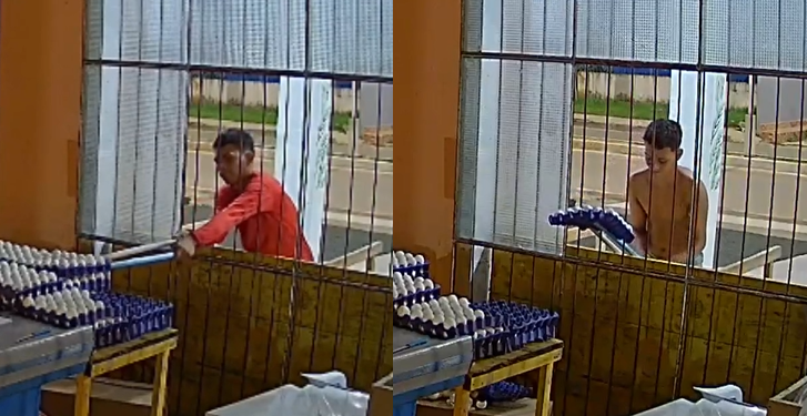 Vídeo: Ladrã0 ‘brocado’ faz ‘malabarismo’ para furt@r cartela de ovos no Amazonas