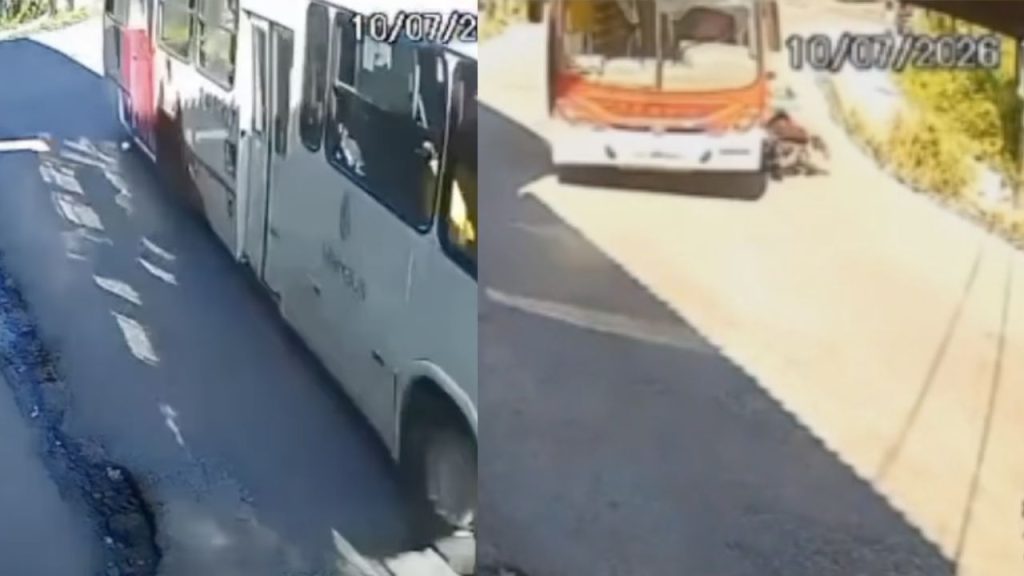 Câmera registra momento em que ônibus atinge motociclista em curva na Zona Leste de Manaus