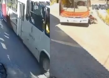 Câmera registra momento em que ônibus atinge motociclista em curva na Zona Leste de Manaus