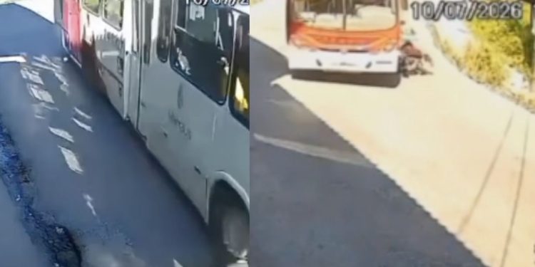 Câmera registra momento em que ônibus atinge motociclista em curva na Zona Leste de Manaus