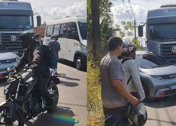 Vídeo: Carreta atinge carro com família na Autaz Mirim e ocupantes escapam ilesos apesar do susto