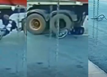 Veja momento em que jovem de 12 anos é atr0pelado por caminhão e se levanta sozinho