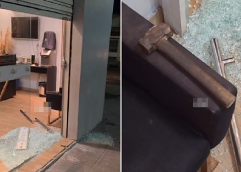 Joalheria é alvo de arr0mbamento em Itacoatiara; bandi1dos deixam marreta e rastro de sangu3 para trás