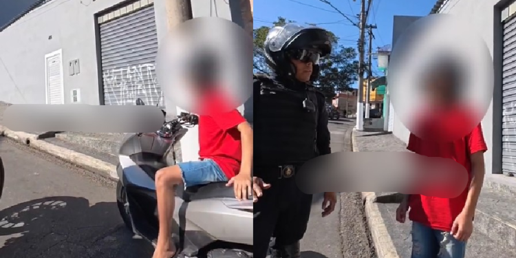‘Vai ap@nhar de c1nta pra aprender’: PM dá br0nca em garoto de 14 anos flagrado pilotando moto; veja