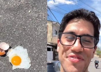 Influencer grava vídeo fritando ovo no asfalto em Manaus: ‘aqui é muito quente’