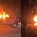 Fogo toma conta de carro de repórter durante a noite em Manaus