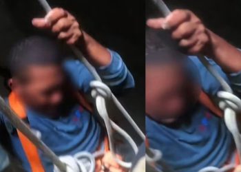 Bombeiros fazem resgate de homem que ficou 40 minutos pendurado dentro de caixa d’água em Manaus