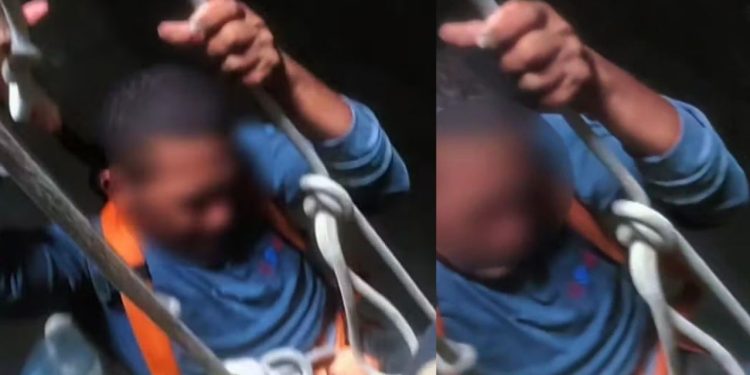Bombeiros fazem resgate de homem que ficou 40 minutos pendurado dentro de caixa d’água em Manaus
