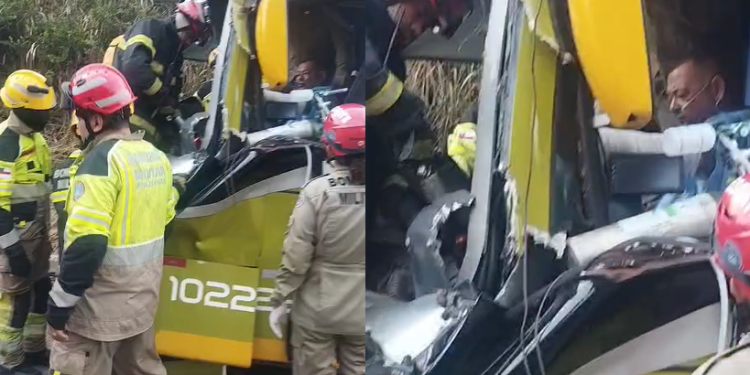 Vídeo: Motorista de ônibus fica pr3s0 às ferragens em ac1dente na BR-174 e trânsito é afetado
