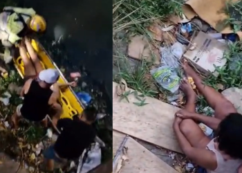 Vídeo: Bombeiros resgatam idosa supostamente bêb@da que ca1u em igarapé no Petrópolis