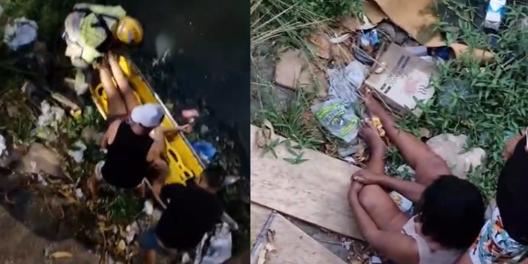 Vídeo: Bombeiros resgatam idosa supostamente bêb@da que ca1u em igarapé no Petrópolis