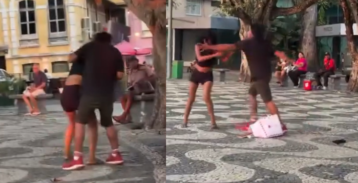Homem e mulher saem se e$tap3and0 no Largo de São Sebastião: ‘Seu otári0’; vídeo