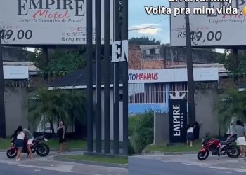 Vídeo: marido e amante acabam apanhando da esposa na porta do motel em Manaus