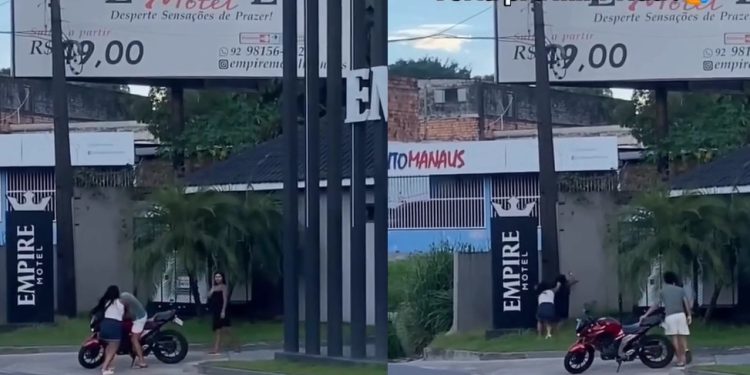 Vídeo: marido e amante acabam apanhando da esposa na porta do motel em Manaus