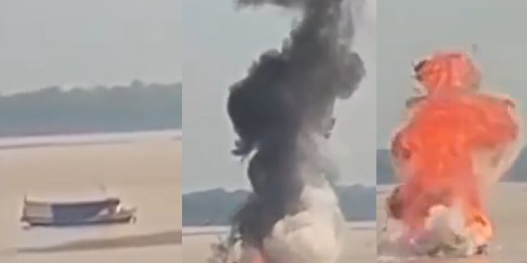 Vídeo mostra embarcação expl0dindo misteriosamente no Amazonas