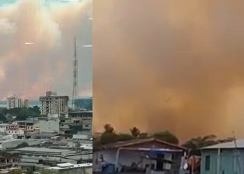 Vídeo: incêndio de grandes proporções em Iranduba cobre o céu do Cacau Pirêra de fumaça