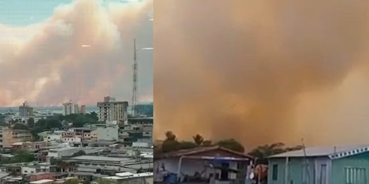 Vídeo: incêndio de grandes proporções em Iranduba cobre o céu do Cacau Pirêra de fumaça