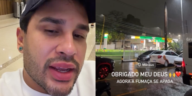 ‘Glória a Deus pai’, comemora apresentador Lucas Guimarães chegada da chuva após fumaça em Manaus