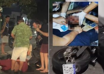 Testemunha grava moto embaixo do ônibus e condutor ferid0 em Manaus