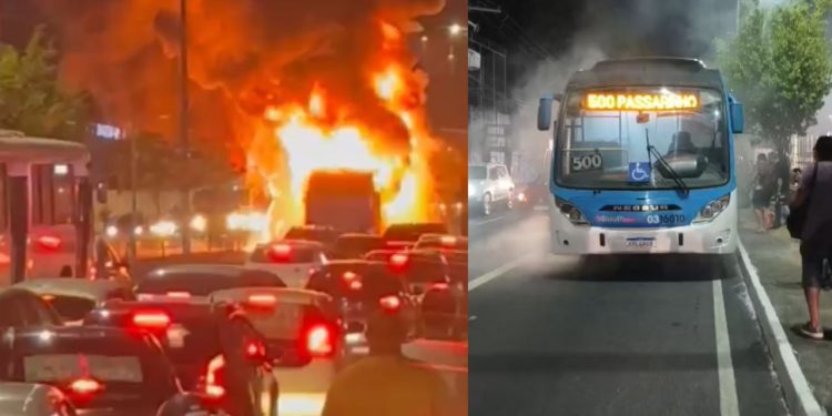 Vídeo: Na Constantino Nery, ônibus da linha 500 pega fogo e é destruído pelas chamas