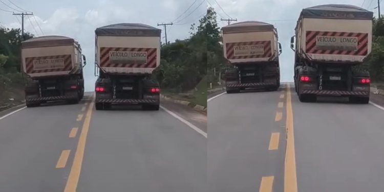 Vídeo: carreta ultrapassa em local proibido e quase causa tragédia na BR-174