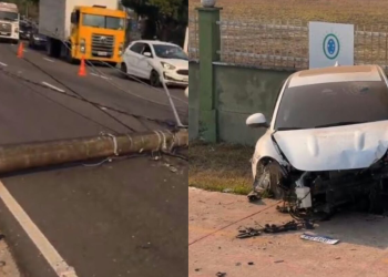C0lisã0 contra poste deixa casal grav3ment3 f3rid0 e interdita parcialmente avenida Coronel Teixeira