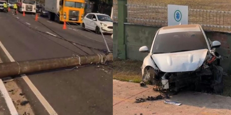 C0lisã0 contra poste deixa casal grav3ment3 f3rid0 e interdita parcialmente avenida Coronel Teixeira