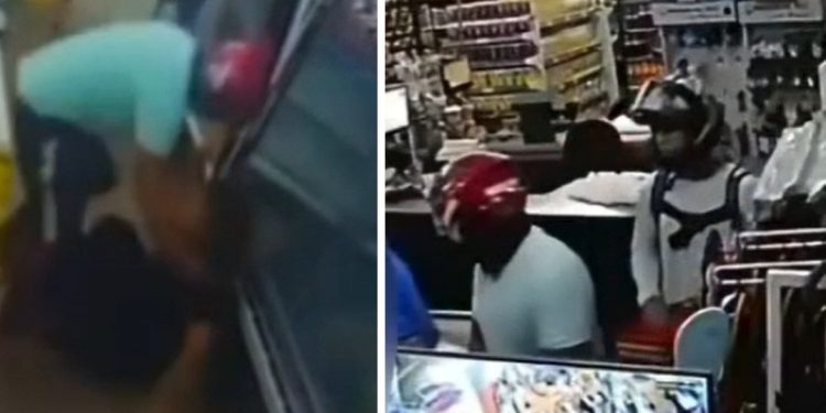 Vídeo: mesmo caída no chão, gerente de loja s0fre agressã0 durante assalt0 em Manaus