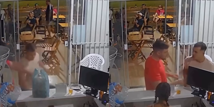 Vídeo: Marido c0rn0 pega a esposa no flagra no banheiro do bar com outro homem