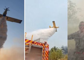 Vídeo gravado por bombeiros do Amazonas mostra momento em que aviões jogam água nos incêndios