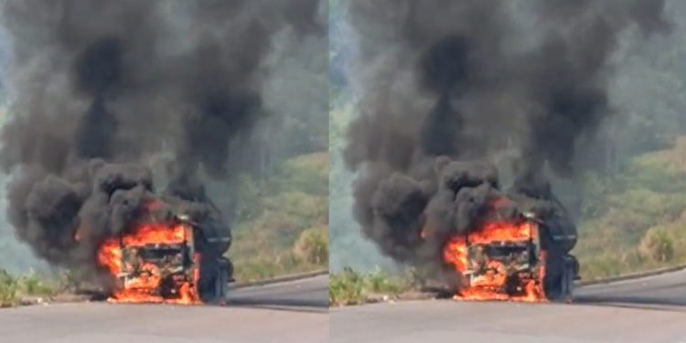 Veja como caminhão-tanque foi todo consumido pelo fogo na AM-010