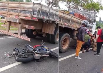 Vídeo mostra estado delicado de motoqueiro embaixo de caminhão em Manaus