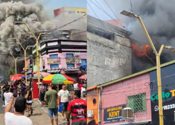 Vídeo: Incêndio de grandes proporções atinge loja no Centro de Manaus e causa correria