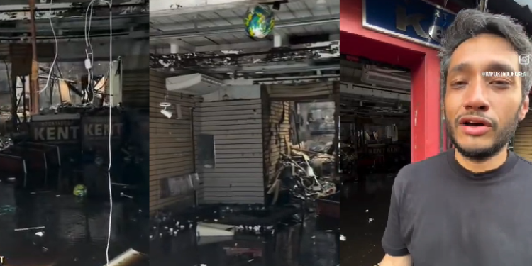 Vídeo: Dono de uma das 9 lojas atingidas por incêndio no Centro chora e lamenta o prejuízo