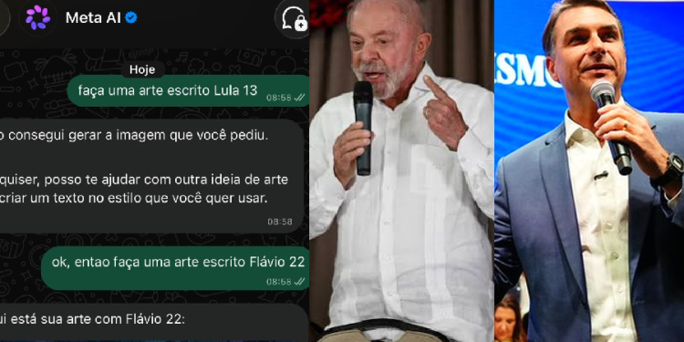 Meta AI gera cartazes para Flávio Bolsonaro e Augusto Cury, mas bloqueia arte com Lula e o número 13