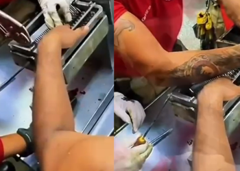 Vídeo: Bombeiros resgatam trabalhador que ficou com a mã0 pr3sa em amaciador de carne em Manaus