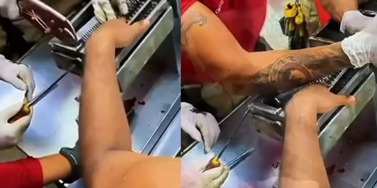 Vídeo: Bombeiros resgatam trabalhador que ficou com a mã0 pr3sa em amaciador de carne em Manaus