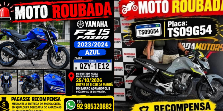 Donos de motos furtadas em Manaus oferecem recompensa por informações