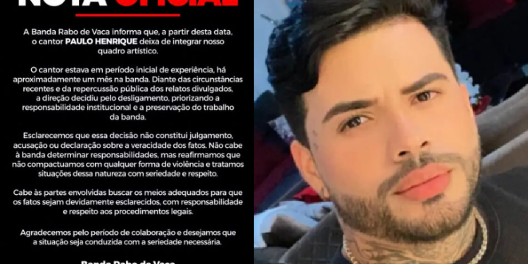 Vocalista é demitido da banda Rabo de Vaca após denúnc1a de violênc1a doméstica em Manaus