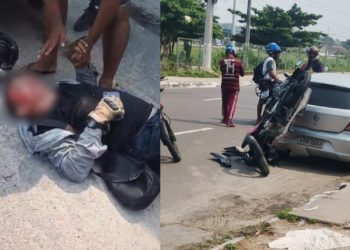 Motoqueiro tem feriment0s severos na cabeça após bater na traseira de carro em Manaus