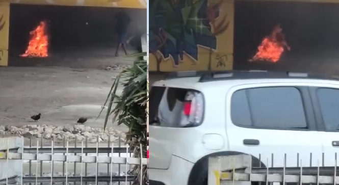 Vídeo: fogueira embaixo de viaduto em Manaus causa preocupação neste domingo (11)
