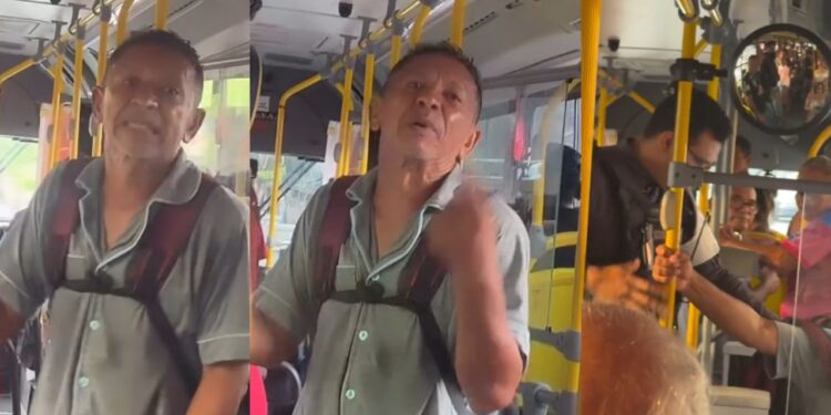 Vídeo: Passageiro surta dentro de ônibus, ofende pessoas e é retirado por policial em Manaus