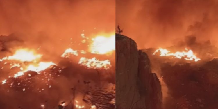 Fogo não para: incêndio segue desde a tarde e quatro galões de diesel são achados no Distrito