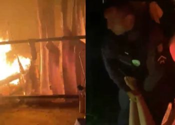 Vídeo: Mulher fica desacordada em quarto em chamas e é resgatada por policiais em Lábrea