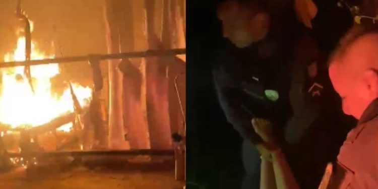 Vídeo: Mulher fica desacordada em quarto em chamas e é resgatada por policiais em Lábrea
