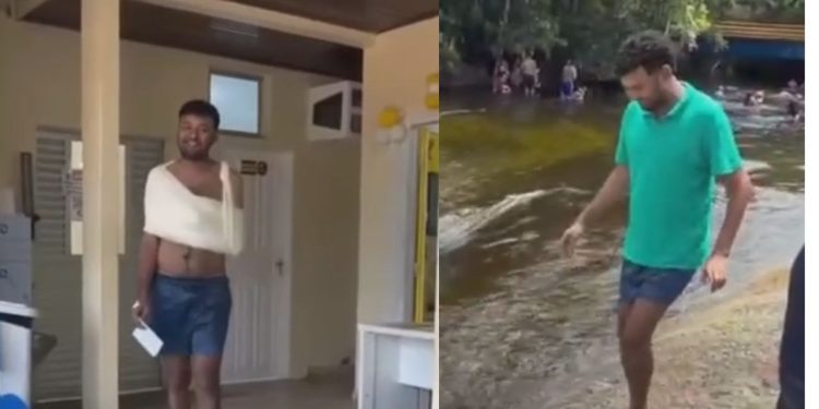 Vídeo: Homem pula em igarapé e sofre fr4tura no braço pela segunda vez em PF