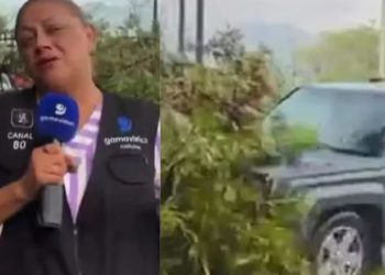 No meio da transmissão, carro perde o controle e atropela dois profissionais de TV
